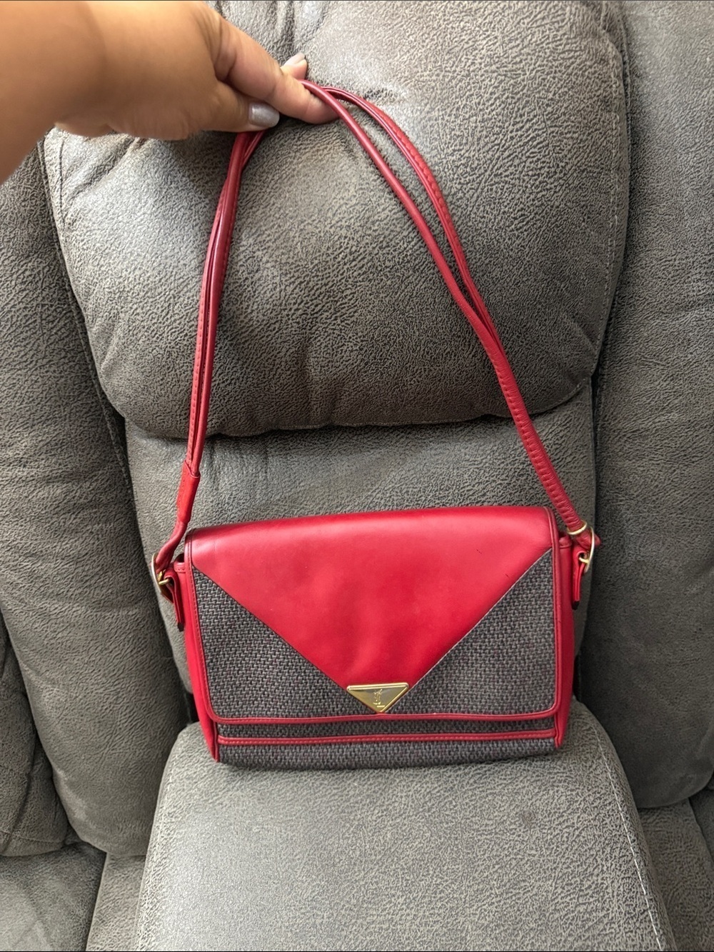 YSL Red Two-Tone Women's Shoulder Bag